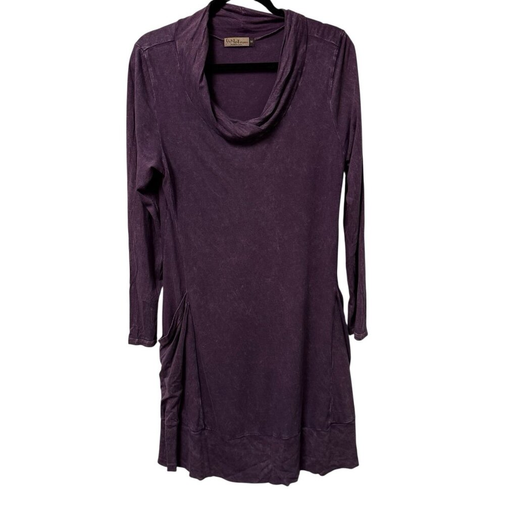 CHALET ET CECI DRESS COWL NECK LAGENLOOK BOHO HIPPIE SZ M PURPLE SLOUCHY POCKETS